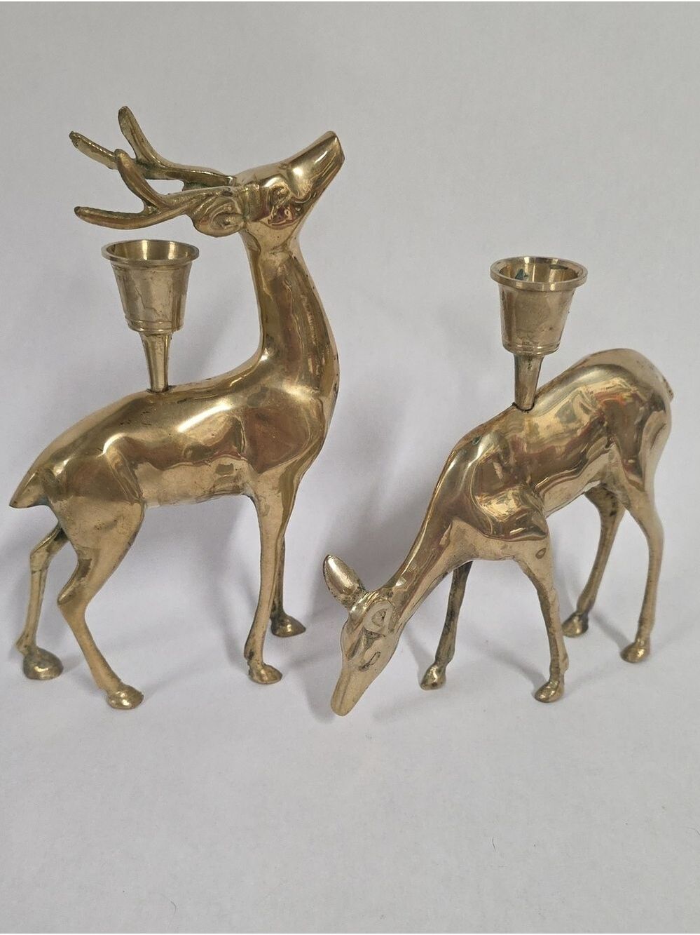 Vintage Set OF KCI Made In Taiwan Brass MCM Reindeer Christmas Candleholders